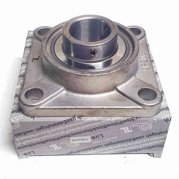 ▷ Chumacera SUCF208-24 | Soporte acero inoxidable de pared para eje de 1-½" - 1